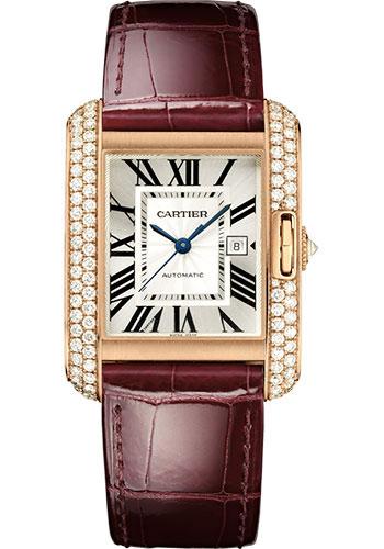 Cartier Tank Anglaise Watch - 39.2 mm Pink Gold Case - Diamond Bezel - Claret Red Alligator Strap - WT100016 - Luxury Time NYC