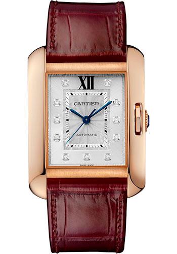 Cartier Tank Anglaise Watch - 39.2 mm Pink Gold Case - Diamond Dial - Bordeaux Alligator Strap - WJTA0006 - Luxury Time NYC