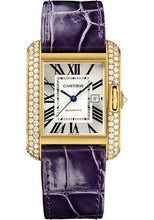 Load image into Gallery viewer, Cartier Tank Anglaise Watch - 39.2 mm Yellow Gold Diamond Case - Silvered Dial - Aubergine Alligator Strap - WT100017 - Luxury Time NYC