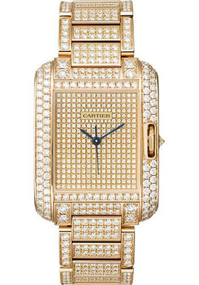 Cartier Tank Anglaise Watch - Medium Pink Gold Diamond Case - Diamond Paved - Diamond Bracelet - HPI00560 - Luxury Time NYC