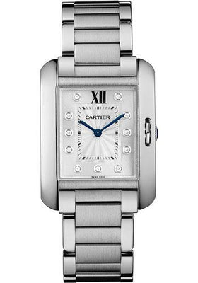 Cartier Tank Anglaise Watch - Medium Steel Case - Diamond Dial - W4TA0004 - Luxury Time NYC