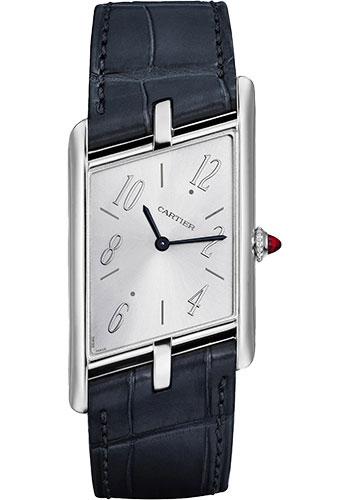 Cartier Tank Asymetrique Watch - 47.15 mm x 26.10 mm Platinum Case - Silvered Dial - Dark Grey Alligator Strap Limited Edition of 100 - WGTA0042 - Luxury Time NYC