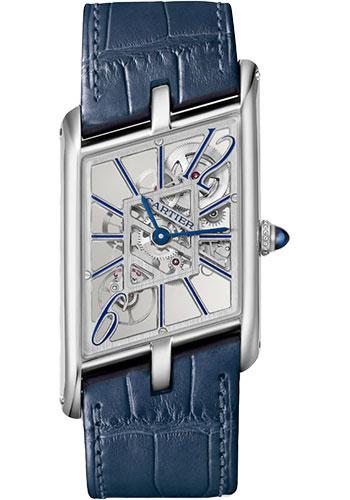 Cartier Tank Asymetrique Watch - 47.15 mm x 26.20 mm Platinum Case - Skeleton Dial - Navy Blue And Black Alligator Straps Limited Edition of 100 - WHTA0012 - Luxury Time NYC