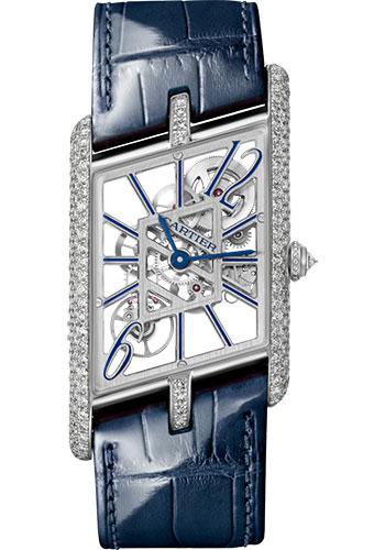 Cartier Tank Asymetrique Watch - 47.15 mm x 26.20 mm Platinum Diamond Case - Skeleton Dial - Navy Blue And Black Alligator Straps Limited Edition of 100 - HPI01370 - Luxury Time NYC