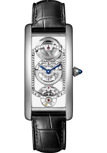 Cartier Tank Cintree Skeleton Watch - Platinum Case - White Dial - Black Alligator Strap - WHTA0009 - Luxury Time NYC