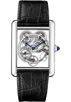 Cartier Tank Louis Cartier Watch - 30 mm White Gold Case - Pink Gold Case Bezel - Skeleton Dial - Black Alligator Strap - W5310012 - Luxury Time NYC