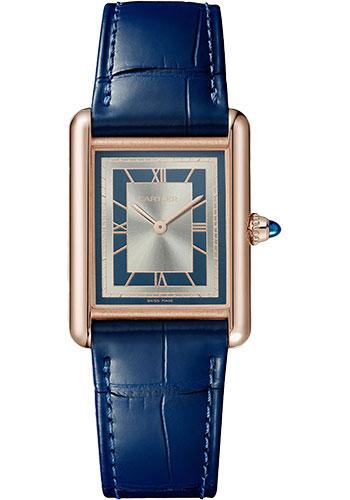 Cartier Tank Louis Cartier Watch - 33.7 mm x 25.5 mm Rose Gold Case - Silvery Blue Dial - Navy Blue Alligator Strap - WGTA0058 - Luxury Time NYC