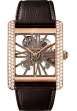 Load image into Gallery viewer, Cartier Tank MC Skeleton Watch - 34.5 mm Pink Gold Diamond Case - Diamond Bezel - Pink Gold Dial - Brown Alligator Strap - HPI00715 - Luxury Time NYC