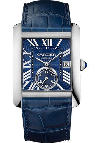 Cartier Tank MC Watch - 34.3 mm Steel Case - Blue Dial - Dark Blue Alligator Strap - WSTA0010 - Luxury Time NYC
