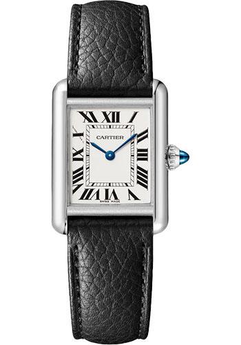 Cartier Tank Must Watch - 29.5 mm x 22 mm Steel Case - Silvered Dial -  Interchangeable Black Grained Calfskin Strap - WSTA0042