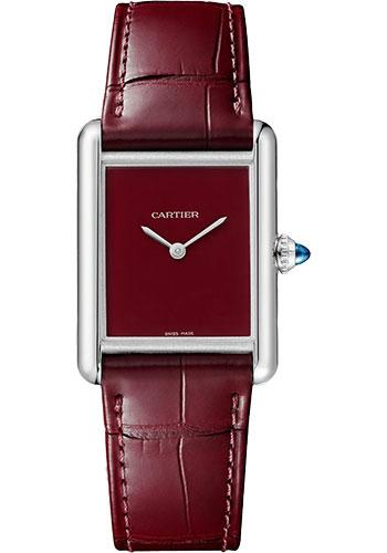 Cartier Tank Must Watch - 33.7 mm x 25.5 mm Steel Case - Claret Dial - Claret Alligator Strap - WSTA0054 - Luxury Time NYC