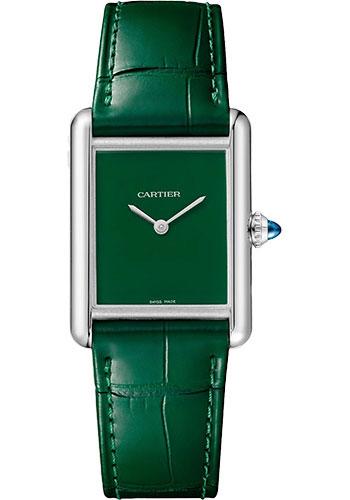 Cartier Tank Must Watch - 33.7 mm x 25.5 mm Steel Case - Green Dial - Green Alligator Strap - WSTA0056 - Luxury Time NYC