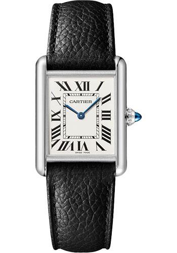 Cartier Tank Must Watch - 33.7 mm x 25.5 mm Steel Case - Silvered Dial - Interchangeable Black Grained Calfskin Strap - WSTA0041 - Luxury Time NYC