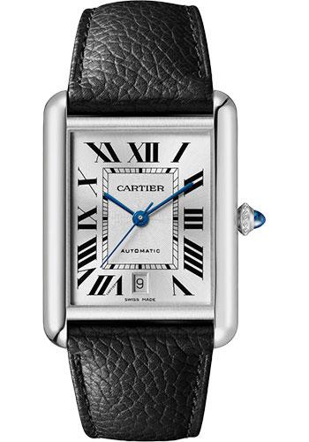 Cartier Tank Must Watch - 41 mm x 31 mm Steel Case - Silvered Dial - Interchangeable Black Grained Calfskin Strap - WSTA0040 - Luxury Time NYC