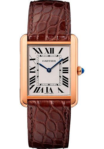 Cartier Tank Solo Watch - 34.8 mm Pink Gold Case - Brown Alligator Strap - W5200025 - Luxury Time NYC