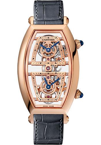 Cartier Tonneau Skeleton Xl Watch - 52.4 mm Pink Gold Case - Skeleton Dial - Dark Gray Alligator Strap - WHTN0005 - Luxury Time NYC