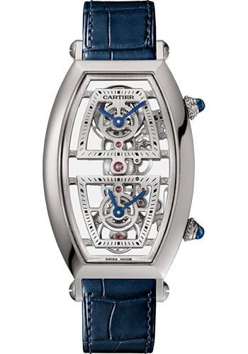 Cartier Tonneau Skeleton Xl Watch - 52.4 mm Platinum Case - Skeleton Dial - Blue Alligator Strap - WHTN0006 - Luxury Time NYC