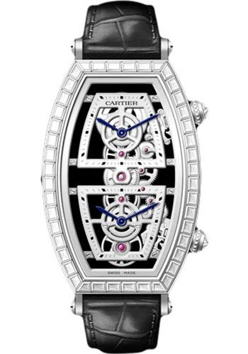 Cartier Tonneau Skeleton Xl Watch - 52.4 mm x 29.8 mm Platinum Diamond Case - Skeleton Dial - Black Leather Strap - HPI01291 - Luxury Time NYC