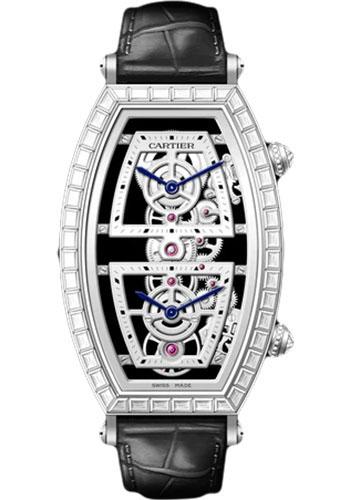 Cartier Tonneau Skeleton Xl Watch - 52.4 mm x 29.8 mm Platinum Diamond Case - Skeleton Dial - Black Leather Strap - HPI01291 - Luxury Time NYC