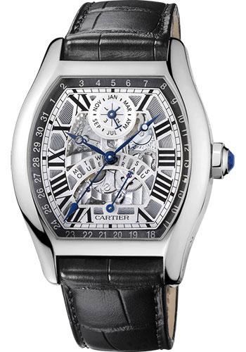 Cartier Tortue Perpetual Calendar Watch - 45.6 mm White Gold Case - Black Alligator Strap - W1580048 - Luxury Time NYC