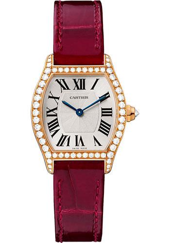 Cartier Tortue Watch - 30 mm Pink Gold Diamond Case - Bordeaux Alligator Strap - WA501006 - Luxury Time NYC