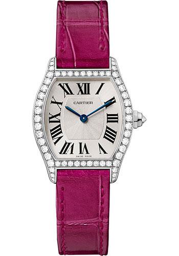 Cartier Tortue Watch - 30 mm White Gold Diamond Case - Fuchsia-Pink Alligator Strap - WA501007 - Luxury Time NYC