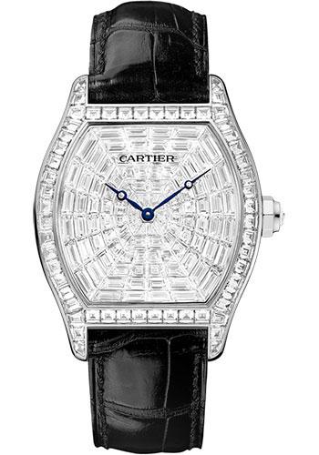 Cartier Tortue Watch - 38 mm White Gold Diamond Case - Diamond Dial - Black Alligator Strap - HPI00502 - Luxury Time NYC
