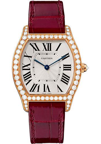 Cartier Tortue Watch - 39 mm Pink Gold Diamond Case - Bordeaux Alligator Strap - WA501008 - Luxury Time NYC
