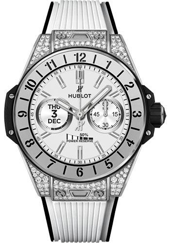 Hublot Big Bang e Titanium White Diamonds Watch - 42 mm - Digital Hublot Dial - Black and White Rubber Strap-440.NX.1101.RW.1704 - Luxury Time NYC