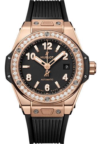 Hublot Big Bang One Click King Gold Diamonds Watch - 33 mm - Black Dial - Black Rubber Strap-485.OX.1180.RX.1204 - Luxury Time NYC
