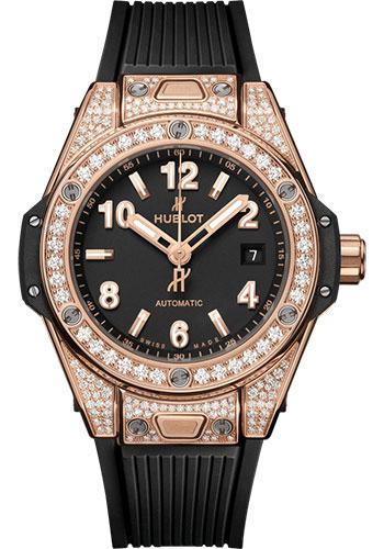 Hublot Big Bang One Click King Gold Pave Watch - 33 mm - Black Dial - Black Rubber Strap-485.OX.1180.RX.1604 - Luxury Time NYC