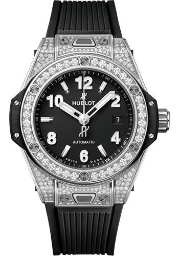 Hublot Big Bang One Click Steel Pave Watch - 33 mm - Black Dial - Black Rubber Strap-485.SX.1170.RX.1604 - Luxury Time NYC