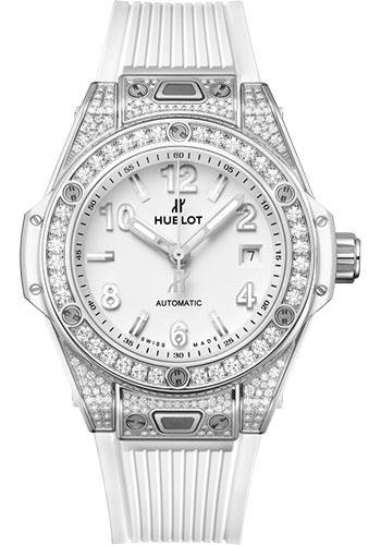 Hublot Big Bang One Click Steel White Pave Watch - 33 mm - White Dial - White Rubber Strap-485.SE.2010.RW.1604 - Luxury Time NYC