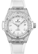Load image into Gallery viewer, Hublot Big Bang One Click Steel White Pave Watch - 33 mm - White Dial - White Rubber Strap-485.SE.2010.RW.1604 - Luxury Time NYC
