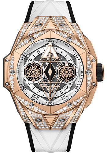 Hublot Big Bang Sang Bleu II King Gold White Pave Watch - 45 mm - White Skeleton Dial - White and Black Rubber Strap-418.OX.2001.RX.1604.MXM20 - Luxury Time NYC