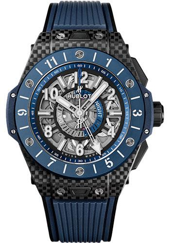 Hublot Big Bang Unico Gmt Carbon Blue Ceramic Watch - 45 mm - Blue And Black Skeleton Dial-471.QL.7127.RX - Luxury Time NYC