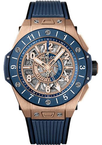 Hublot Big Bang Unico Gmt King Gold Blue Ceramic Watch - 45 mm - Blue And Gold-Plated Skeleton Dial-471.OL.7128.RX - Luxury Time NYC