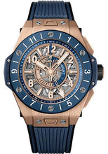 Load image into Gallery viewer, Hublot Big Bang Unico Gmt King Gold Blue Ceramic Watch - 45 mm - Blue And Gold-Plated Skeleton Dial-471.OL.7128.RX - Luxury Time NYC