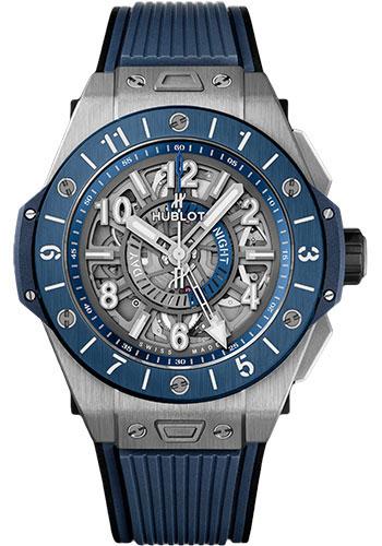 Hublot Big Bang Unico Gmt Titanium Blue Ceramic Watch - 45 mm - Blue And Anthracite Grey Skeleton Dial-471.NL.7112.RX - Luxury Time NYC