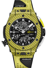 Load image into Gallery viewer, Hublot Big Bang Unico Golf Yellow Carbon Watch - 45 mm - Black Skeleton Dial - Black Rubber With Carbon Fiber Texture Decor and Yellow Calf Leather Strap Limited Edition of 100-416.YY.1120.VR - Luxury Time NYC