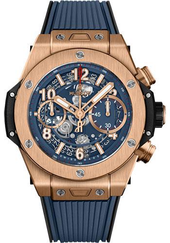 Hublot Big Bang Unico King Gold Blue Watch - 42 mm - Blue Skeleton Dial - Black and Blue Rubber Strap-441.OX.5189.RX - Luxury Time NYC