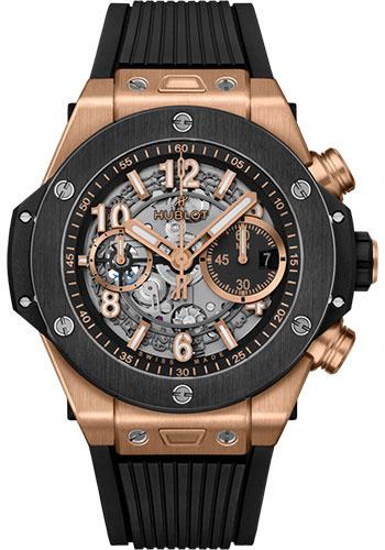 Hublot Big Bang Unico King Gold Ceramic Watch - 44 mm - Black Skeleton Dial - Black Rubber Strap-421.OM.1180.RX - Luxury Time NYC