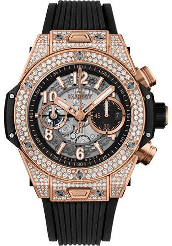 Hublot Big Bang Unico King Gold Pave Watch - 44 mm - Black Skeleton Dial - Black Rubber Strap-421.OX.1180.RX.1704 - Luxury Time NYC