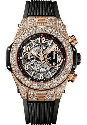 Hublot Big Bang Unico King Gold Pave Watch - 45 mm - Black Dial-411.OX.1180.RX.1704 - Luxury Time NYC