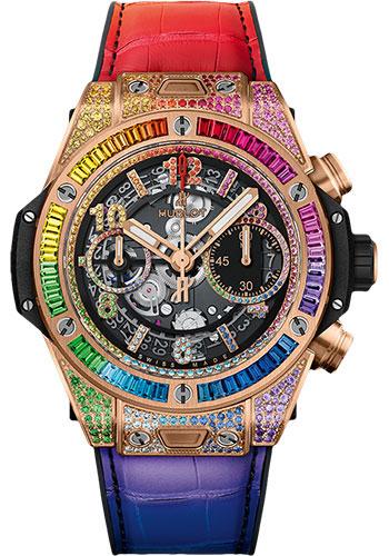 Hublot Big Bang Unico King Gold Rainbow Watch - 42 mm - Black Skeleton Dial-441.OX.9910.LR.0999 - Luxury Time NYC