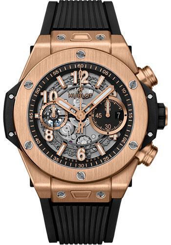 Hublot Big Bang Unico King Gold Watch - 44 mm - Black Skeleton Dial - Black Rubber Strap-421.OX.1180.RX - Luxury Time NYC
