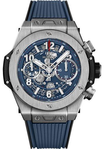 Hublot Big Bang Unico Titanium Blue Watch - 42 mm - Blue Skeleton Dial - Black and Blue Rubber Strap-441.NX.5179.RX - Luxury Time NYC
