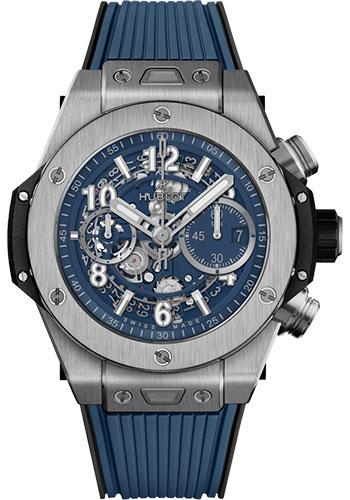 Hublot Big Bang Unico Titanium Blue Watch - 44 mm - Blue Skeleton Dial - Blue Rubber Strap-421.NX.5170.RX - Luxury Time NYC