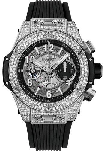 Hublot Big Bang Unico Titanium Pave Watch - 44 mm - White Dial - Black Rubber Strap-421.NX.1170.RX.1704 - Luxury Time NYC