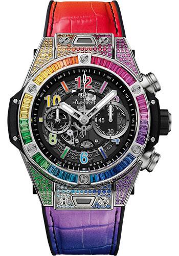 Hublot Big Bang Unico Titanium Rainbow Watch - 45 mm - Black Skeleton Dial - Black Rubber and Multicolored Leather Strap-411.NX.1117.LR.0999 - Luxury Time NYC